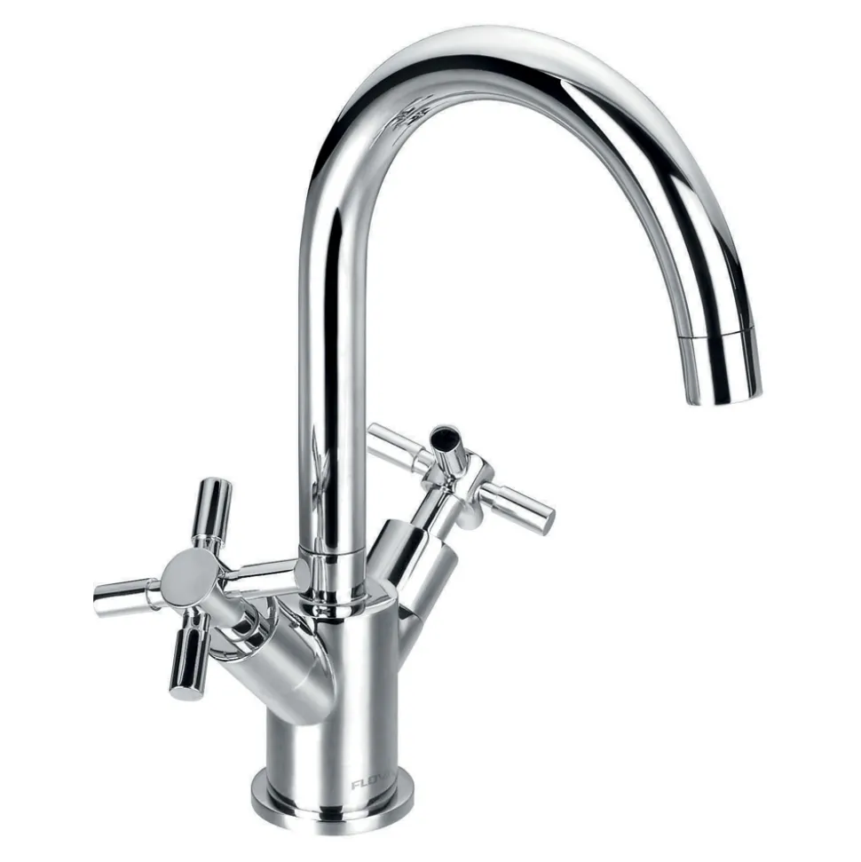 Flova XL Twin Crosshead Handle Basin Mixer Tap with Clicker Waste