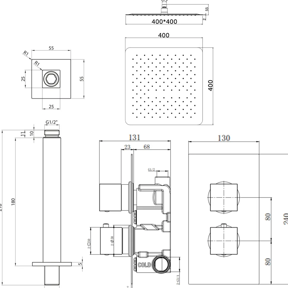 Flynn Concealed Shower Valve & Fixed Shower Head