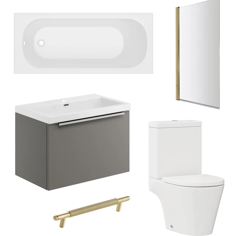 Freddie Brushed Brass Reinforced Shower Bath Suite with Rimless Toilet