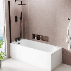 Freddie Matt Black Reinforced Shower Bath Suite with Rimless Toilet