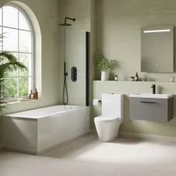 Freddie Matt Black Reinforced Shower Bath Suite with Rimless Toilet