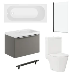Freddie Matt Black Reinforced Shower Bath Suite with Rimless Toilet