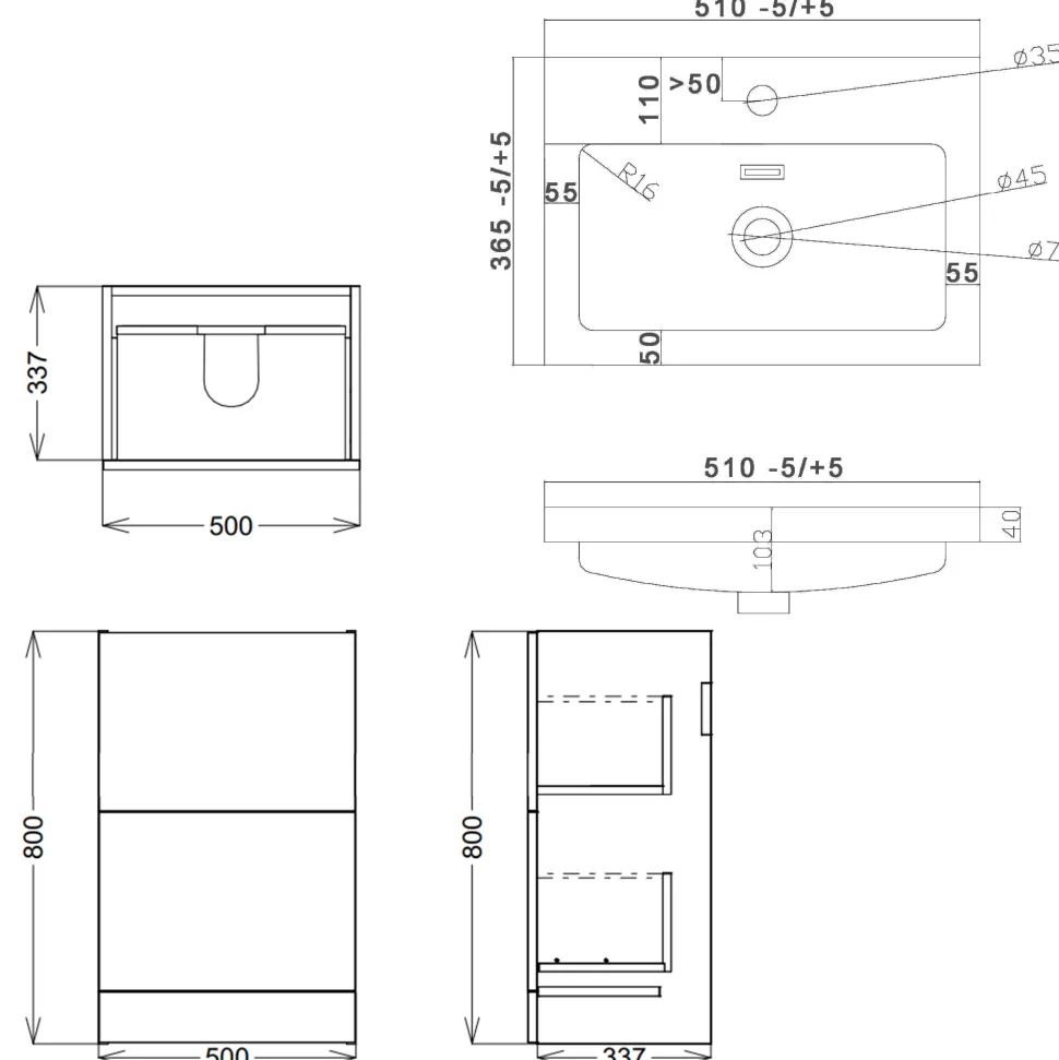Freddie 500mm Floorstanding Vanity Unit & Basin