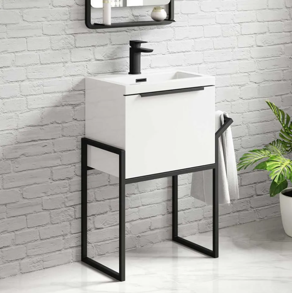 Freddie 500mm Wall Hung Vanity Unit & Basin with Matt Black Frame