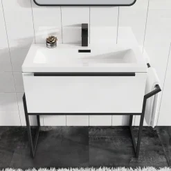 Freddie 800mm Wall Hung Vanity Unit & Basin with Matt Black Frame
