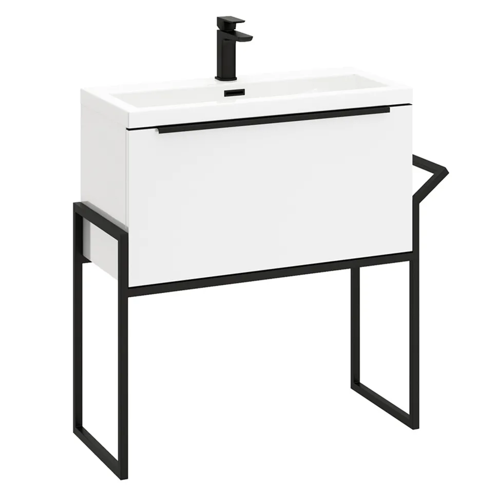 Freddie 800mm Wall Hung Vanity Unit & Basin with Matt Black Frame