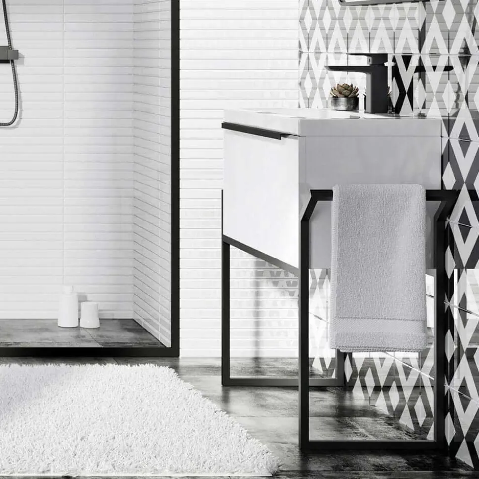 Freddie 800mm Wall Hung Vanity Unit & Basin with Matt Black Frame