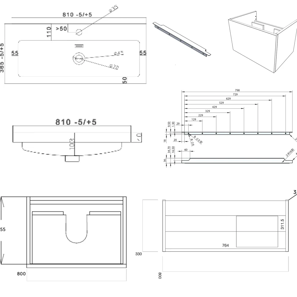 Freddie 800mm Wall Hung Vanity Unit & Basin