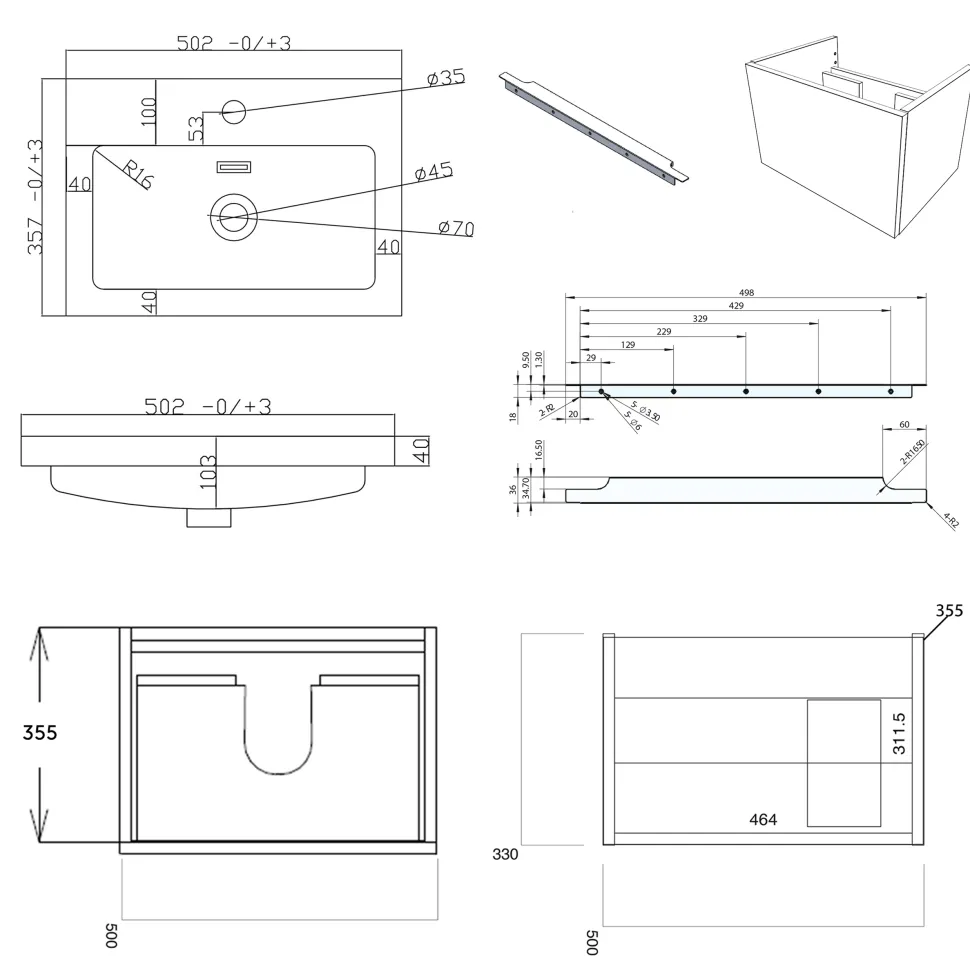 Freddie 500mm Wall Hung Vanity Unit & Basin