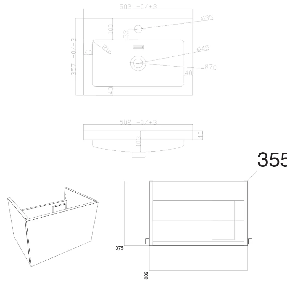 Freddie 500mm Wall Hung Vanity Unit & Basin