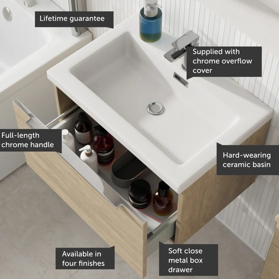 Freddie 600mm Wall Hung Vanity Unit & Basin