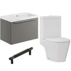 Freddie Rimless Toilet & Vanity Unit Bathroom Suite with Matt Black Handles