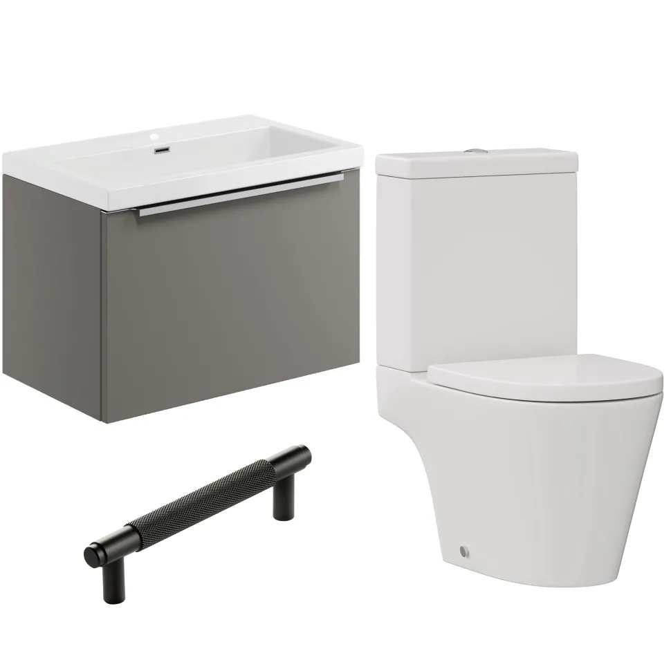 Freddie Rimless Toilet & Vanity Unit Bathroom Suite with Matt Black Handles