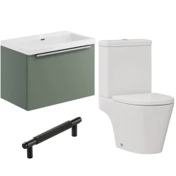 Freddie Rimless Toilet & Vanity Unit Bathroom Suite with Matt Black Handles