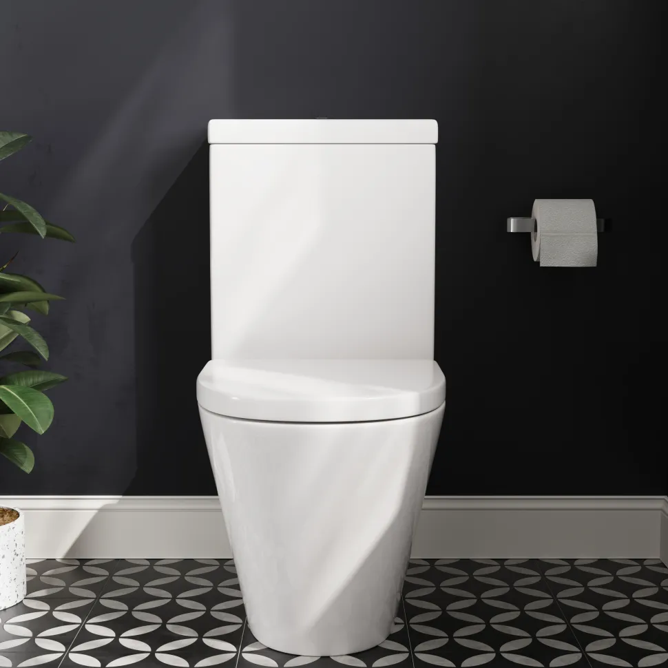 Freddie Rimless Toilet & Vanity Unit Bathroom Suite with Brushed Brass Handles