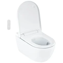 Geberit AquaClean Alba Rimless Wall Hung Smart Toilet with Wrap Over Soft Close Seat & Remote Control