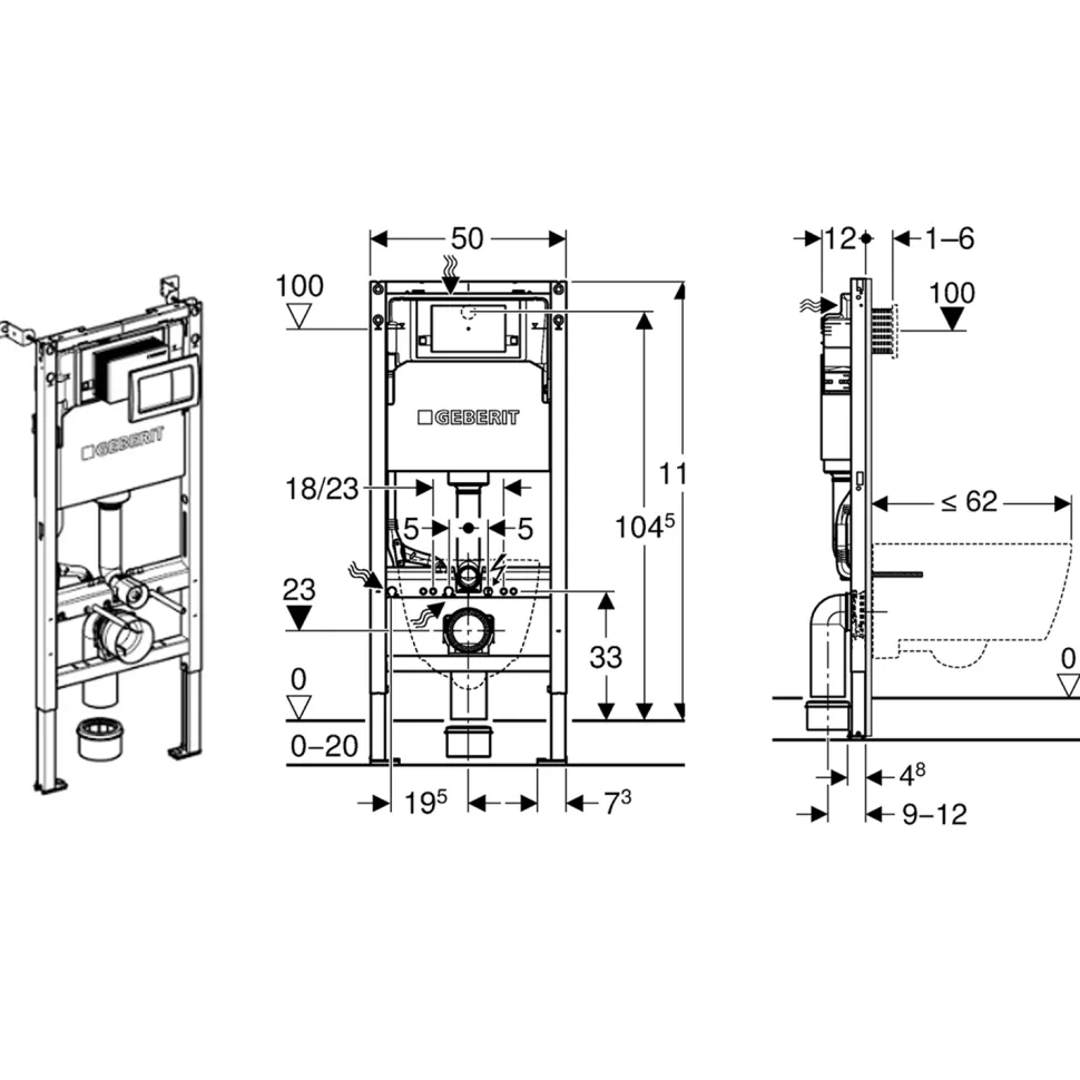 Geberit Duofix 1120mm Concealed Frame & Alpha Cistern with Chrome Dual Flush Plate