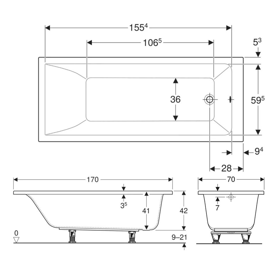 Geberit Renova Straight Single Ended Rectangular Bath