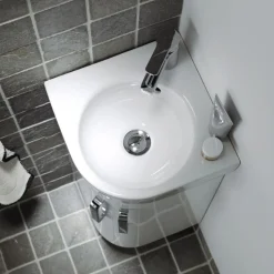 Geberit Selnova 450mm Wall Mounted Gloss White Compact Corner Vanity Unit & Basin