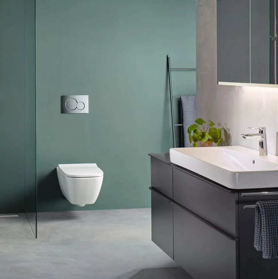 Geberit Wall-Hung 4-in-1 Sigma Cistern, Frame, Flush Plate, Smyle Rimless Pan & Soft Close Seat Pack