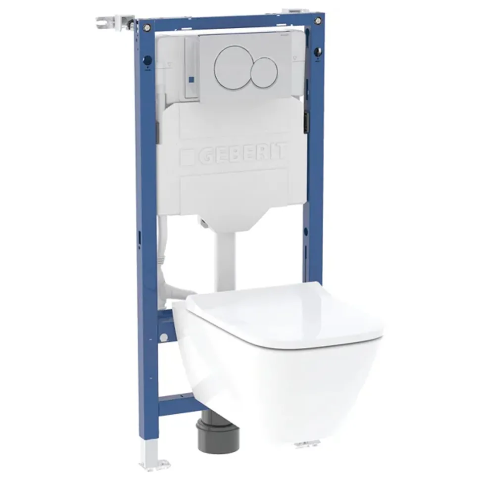 Geberit Wall-Hung 4-in-1 Sigma Cistern, Frame, Flush Plate, Smyle Rimless Pan & Soft Close Seat Pack