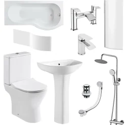 Harbour Acclaim Complete Bathroom Suite with 1700mm P Shape Shower Bath & Rimless Toilet