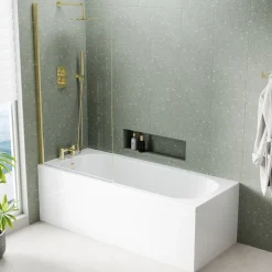 Harbour Acclaim Complete Brushed Brass Bathroom Suite with Reinforced Shower Bath & Rimless Toilet