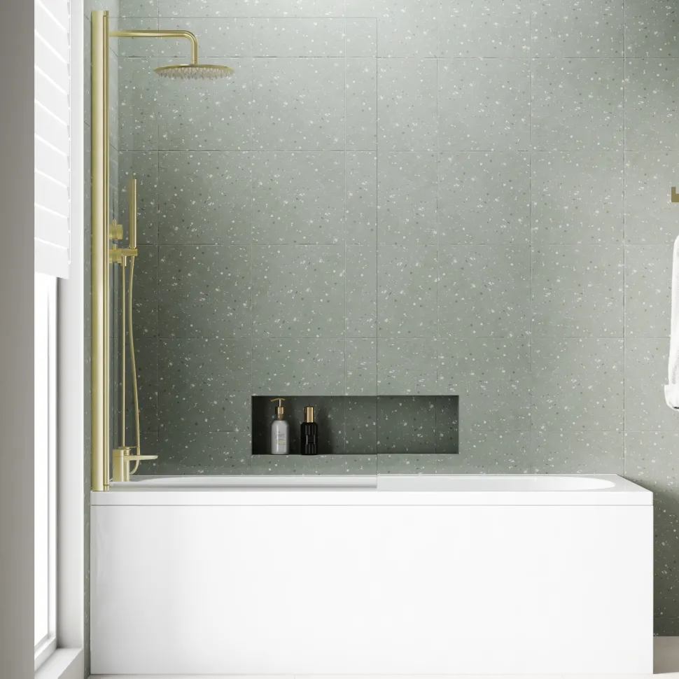Harbour Acclaim Complete Brushed Brass Bathroom Suite with Reinforced Shower Bath & Rimless Toilet