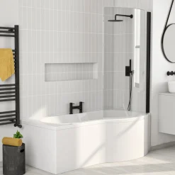 Harbour Acclaim Complete Matt Black Bathroom Suite with 1700mm P Shaped Shower Bath & Rimless Toilet