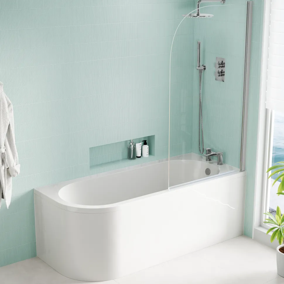 Harbour Acclaim 1700mm J Shaped Shower Bath Suite with Rimless Toilet