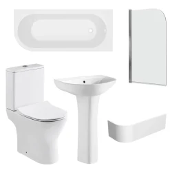 Harbour Acclaim 1700mm J Shaped Shower Bath Suite with Rimless Toilet