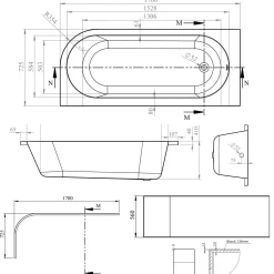 Harbour Acclaim 1700mm J Shaped Shower Bath Suite with Rimless Toilet
