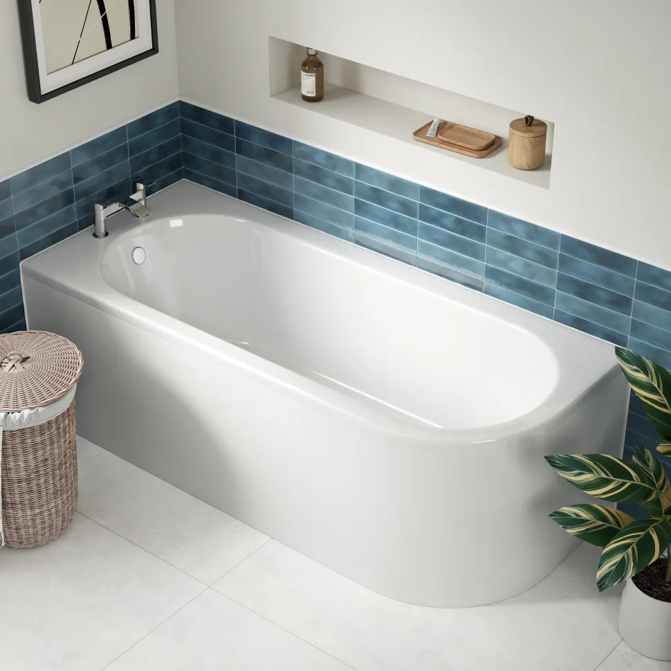 Harbour Acclaim 1700mm J Shaped Shower Bath Suite with Rimless Toilet