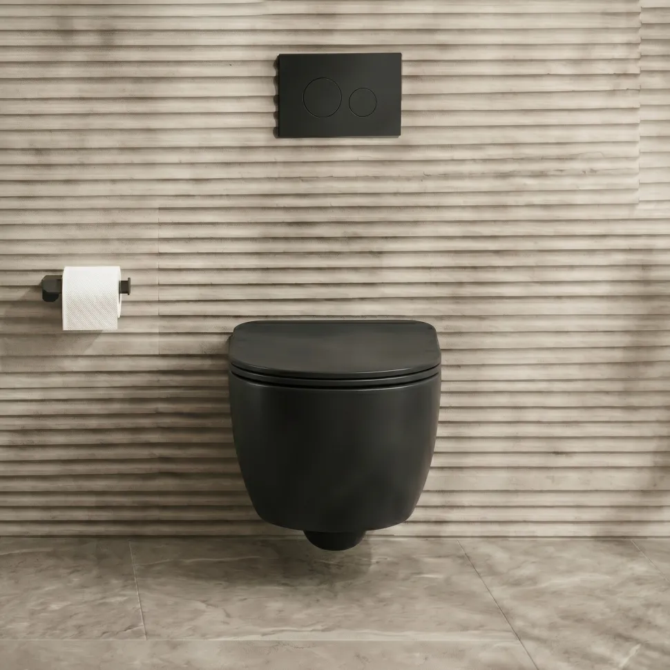 Harbour Acclaim Rimless Round Wall Hung Toilet & Slim Soft Close Seat - Matt Black