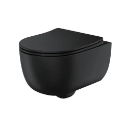 Harbour Acclaim Rimless Round Wall Hung Toilet & Slim Soft Close Seat - Matt Black