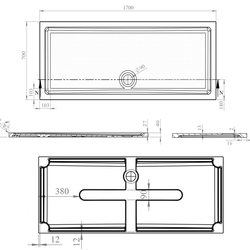 Harbour Anti Slip Gel Coated Stone Resin Rectangular Shower Tray - 14 Sizes