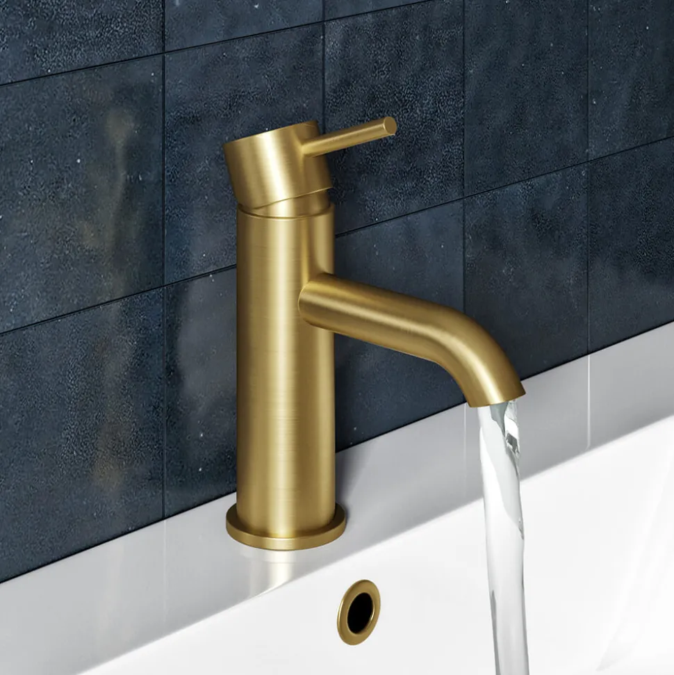 Harbour Clarity Brushed Brass Basin Mixer Tap & Waste and Bath Shower Mixer Tap with Shower Kit