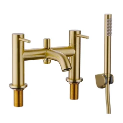 Harbour Clarity Brushed Brass Basin Mixer Tap & Waste and Bath Shower Mixer Tap with Shower Kit