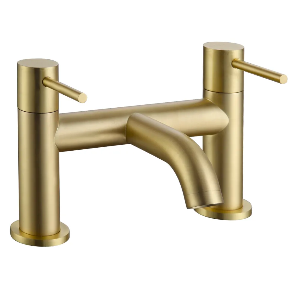 Harbour Clarity Brushed Brass Basin Mixer Tap & Waste and Deck Mounted Bath Mixer Tap