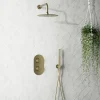 Harbour Clarity Brushed Brass Shower Package with 2 Outlet Valve, Fixed Head & Arm and Wall Shower Kit