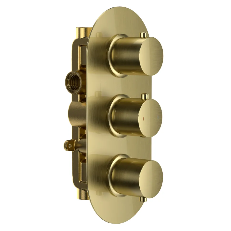 Harbour Clarity Brushed Brass 2 Outlet Thermostatic Concealed Shower Valve (Three Handle)