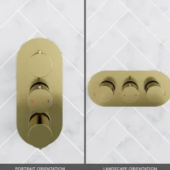 Harbour Clarity Brushed Brass 2 Outlet Thermostatic Concealed Shower Valve (Three Handle)