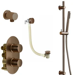 Harbour Clarity Brushed Bronze Shower Package with 2 Outlet Valve, Slide Rail Kit and Overflow Bath Filler