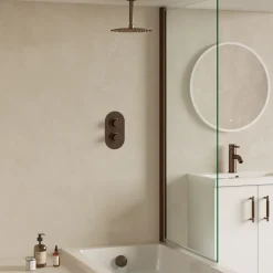 Harbour Clarity Brushed Bronze Shower Package with 2 Outlet Valve, Fixed Head & Ceiling Arm and Overflow Bath Filler