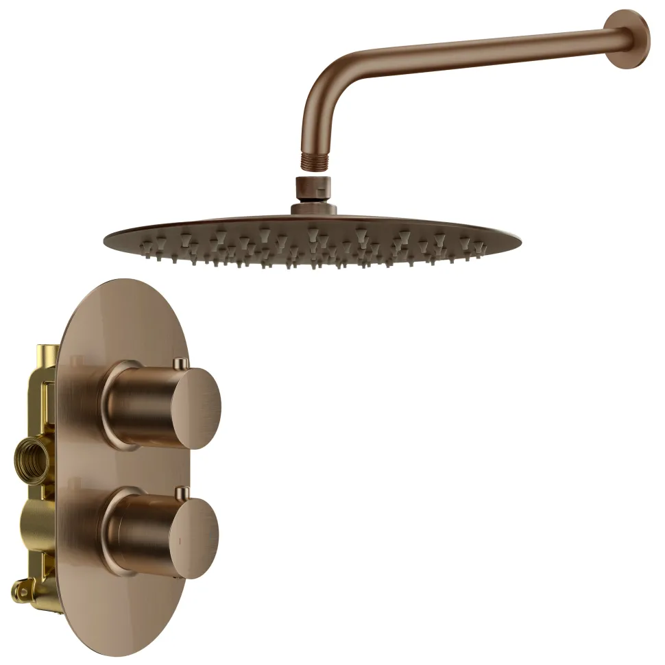 Harbour Clarity Brushed Bronze Concealed Shower Valve, Fixed Wall Mounted Shower Arm & Head
