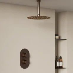 Harbour Clarity Brushed Bronze Concealed Shower Valve, Fixed Ceiling Mounted Shower Arm & Head