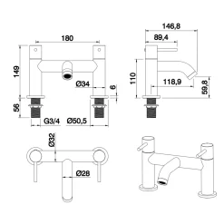 Harbour Clarity Deck Mounted Bath Filler Tap