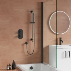 Harbour Clarity Gunmetal Shower Package with 2 Outlet Valve, Slide Rail Kit and Overflow Bath Filler