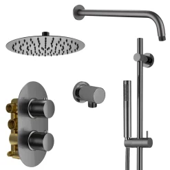 Harbour Clarity Gunmetal Shower Package with 2 Outlet Valve, Fixed Head & Wall Mounted Arm and Slide Rail Shower Kit