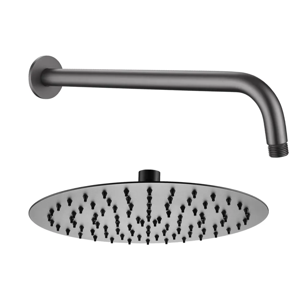 Harbour Clarity Gunmetal Shower Package with 2 Outlet Valve, Fixed Head & Wall Mounted Arm and Slide Rail Shower Kit